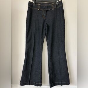 Bisou Bisou Michele Bohbot Wide Leg Flare Jeans Dark Wash 29” Inseam Size 8
